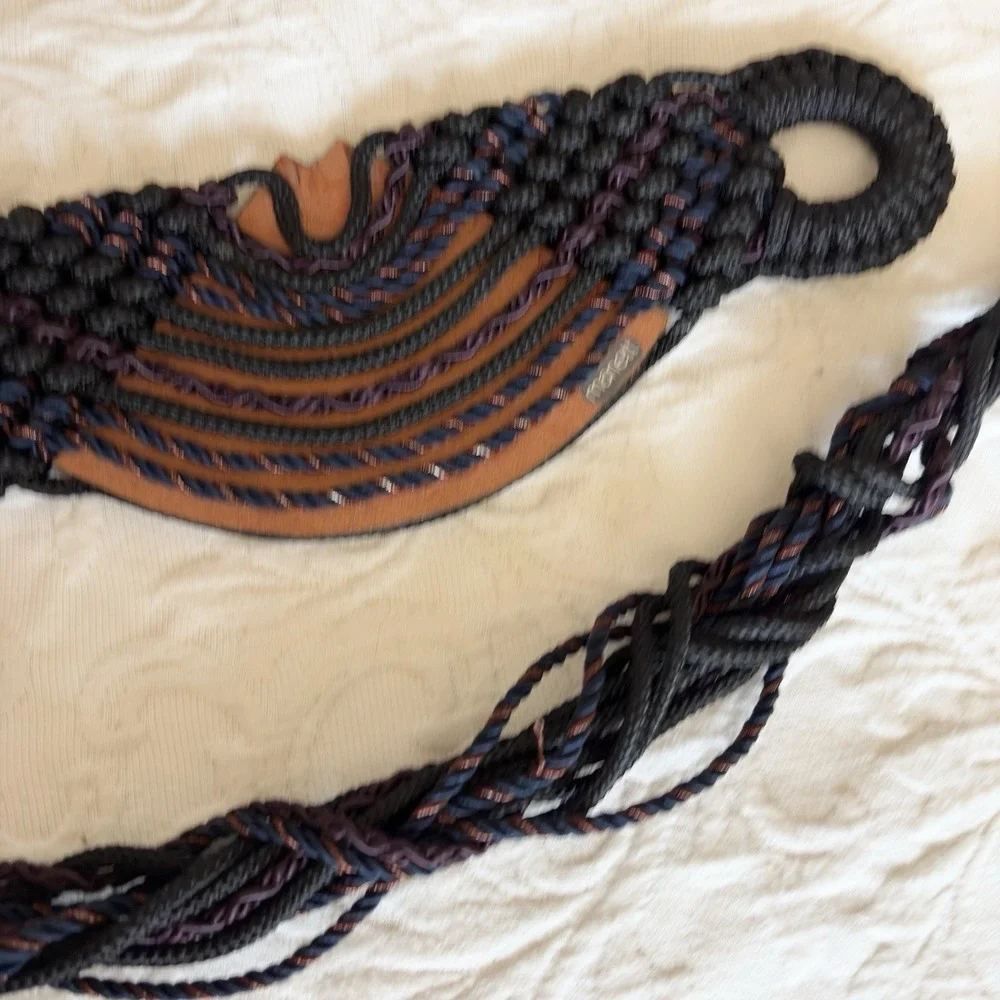 Vtg 70s 80s Signed Manett Macrame Beaded Boho Hippie Belt Couture Sz 34-36